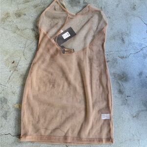 Fashion Nova Sheer Nude/Pink Mesh Midi Dress